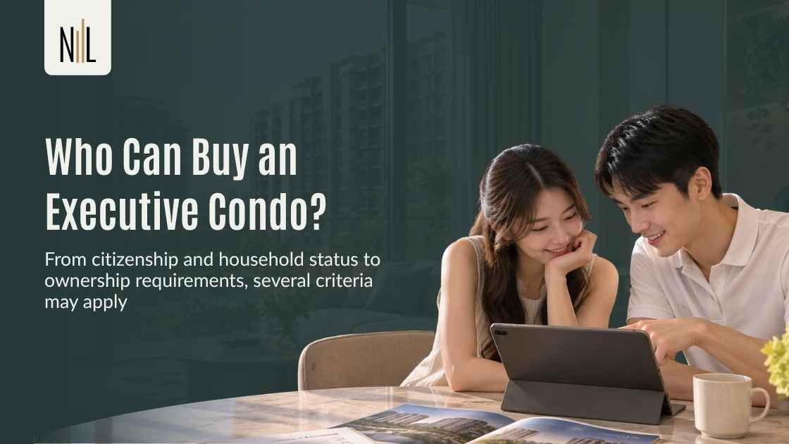 Couple reviewing executive condo eligibility requirements on a tablet